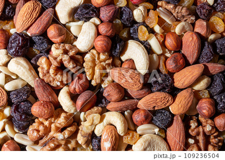 Mixed Nuts: Almonds, Walnuts, Cashews, Peanuts, Hazelnuts, Dried Prunes and Raisins Mixed Nuts: Almonds, Walnuts, Cashews, Peanuts, Hazelnuts, Dried Prunes and Raisins 109236504