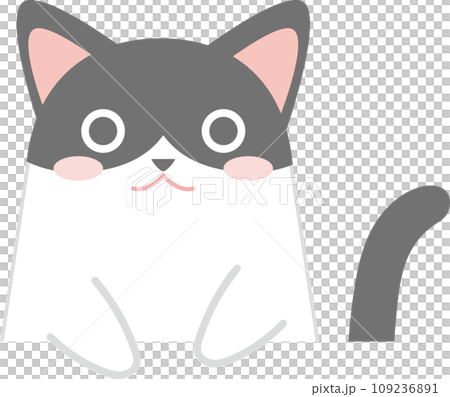 白黒ハチワレ猫_猫のイラスト_ニャンコ_ハチワレ白黒猫_お手々を
