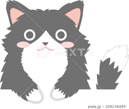 長毛タキシード猫_猫のイラスト_ニャンコ_タキシード猫長毛種_お手々をはみ出して垂らしたタキシート 109236894