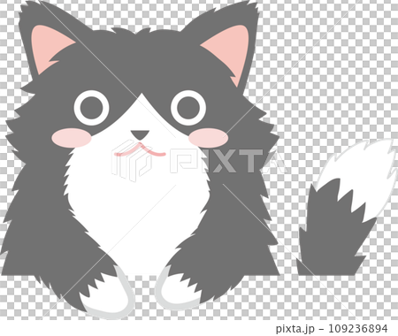 長毛タキシード猫_猫のイラスト_ニャンコ_タキシード猫長毛種_お手々をはみ出して垂らしたタキシート 109236894