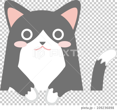 タキシード猫_猫のイラスト_ニャンコ_タキシード猫_お手々をはみ出して
