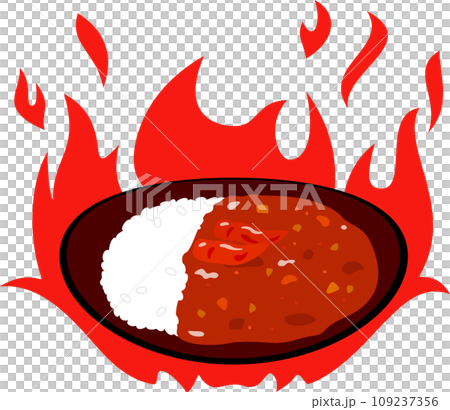 Curry rice with chili pepper and flame, super spicy Curry rice with chili pepper and flame, super spicy 109237356