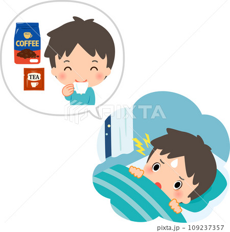 コーヒーや紅茶を飲み眠れなくなった男性 109237357