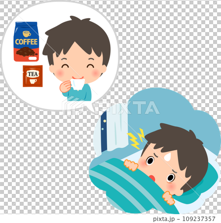 コーヒーや紅茶を飲み眠れなくなった男性 109237357