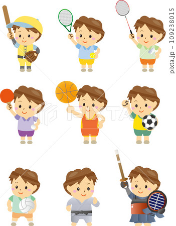 いろんなスポーツをする子どものセット 109238015