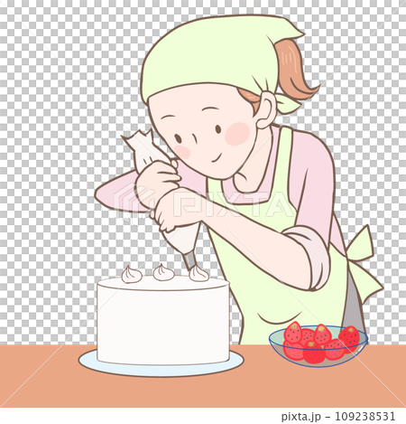 一個女孩做蛋糕並擠壓鞭子 109238531