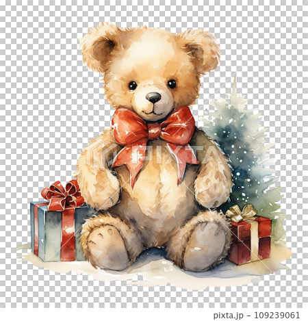 teddy bear with a bow and a gift box. AI generated 109239061