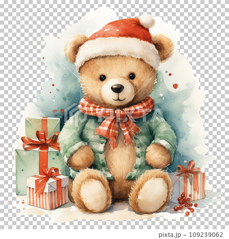 teddy bear with a bow and a gift box. AI generated 109239062