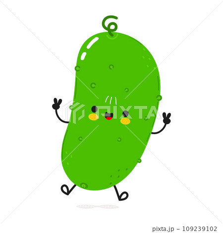 Cucumber character. Vector hand drawn cartoon kawaii character illustration icon. Isolated on white background. Happy Cucumber character concept 109239102