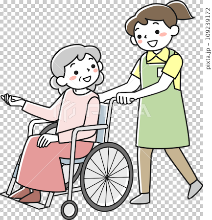 坐輪椅的高級女性和女性工作人員 109239172