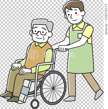 輪椅上的老人和男性工作人員 輪椅上的老人和男性工作人員 109239173