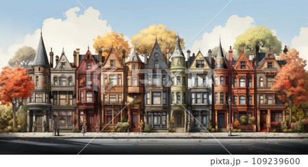 Generative ai illustration of Brick row victorian private house 109239600