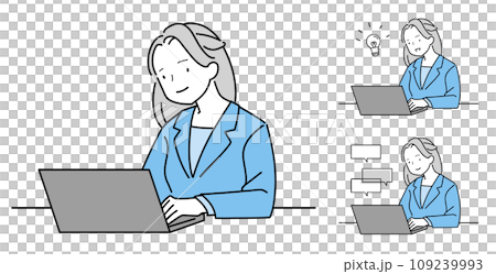 Set of women in suits working on a PC 109239993