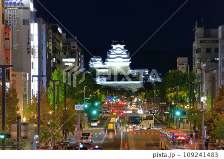 【兵庫県】秋の姫路城の夜景（大手前通り） 109241483
