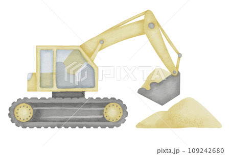 Excavator Watercolor illustration. Hand drawn clip art of Digger on isolated background. Baby toy backhoe sketch. Loader drawing for prints on a boys t-shirt. Painting of truck car for construction. Excavator Watercolor illustration. Hand drawn clip art of Digger on isolated background. Baby toy backhoe sketch. Loader drawing for prints on a boys t-shirt. Painting of truck car for construction. 109242680