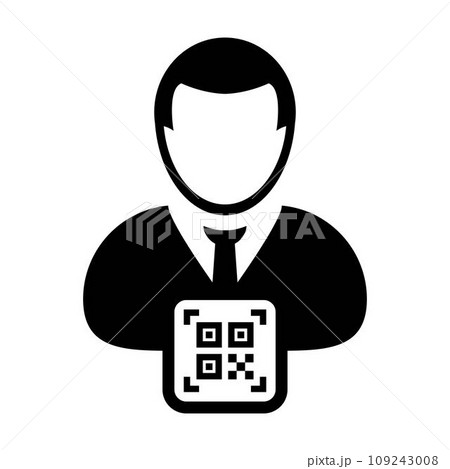 Digital id icon avatar with qr code for biometric identity in vector male user person profile symbol for in a glyph pictogram illustration Digital id icon avatar with qr code for biometric identity in vector male user person profile symbol for in a glyph pictogram illustration 109243008