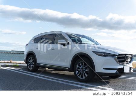 白いSUVタイプの乗用車 109243254