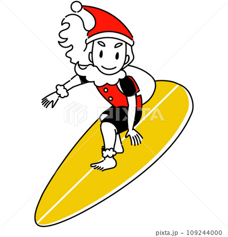 サーフィンで波に乗るかっこいいサンタクロース（背景なし） 109244000