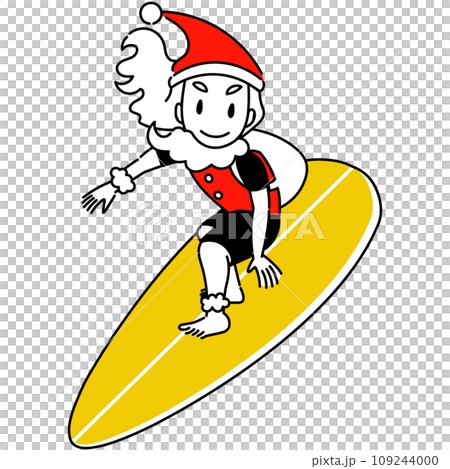 サーフィンで波に乗るかっこいいサンタクロース（背景なし） 109244000