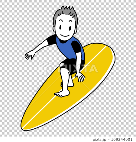 サーフィンで波に乗る男性(背景なし) 109244001