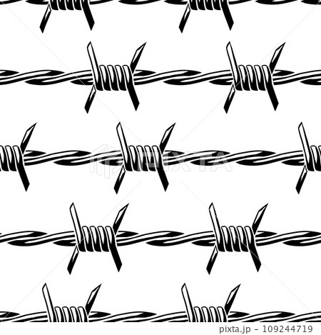 Barbed wire seamless pattern. Sharp barbwire border chain. 109244719
