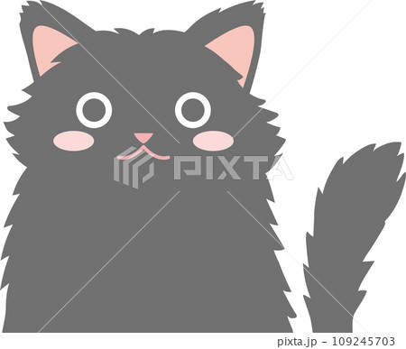 長毛黒猫_猫のイラスト_ニャンコ_黒猫長毛種のイラスト素材 [109245703