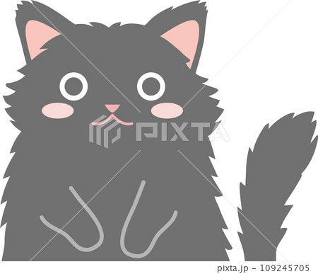 長毛黒猫_猫のイラスト_ニャンコ_黒猫長毛種_お手々をお腹に当てた黒猫長毛種 109245705