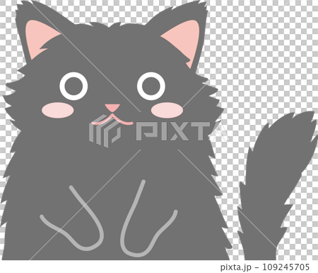 長毛黒猫_猫のイラスト_ニャンコ_黒猫長毛種_お手々をお腹に当てた黒猫長毛種 109245705