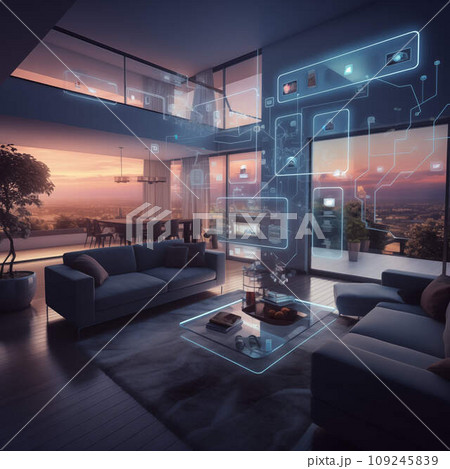 Smart home interior with augmented reality. AI generative. 109245839