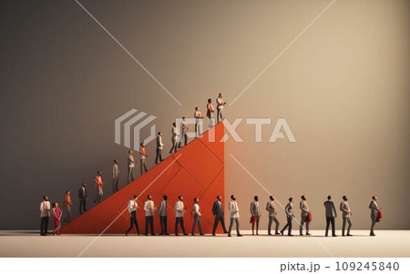 A group of people stand in a row, another group of ladies climbs up 109245840