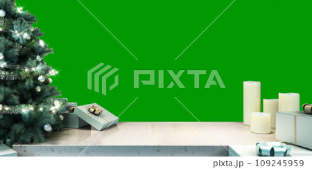 New year's decorated modern light showcase cut out 3d render background New year's decorated modern light showcase cut out 3d render background 109245959
