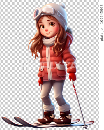 Cute Skiing Girl Dressed in Winter Clothes Cartoon Character 109245968