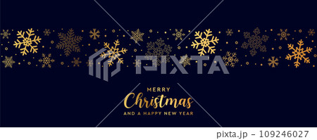 banner christmas card with golden snowflake border vector illustration 109246027