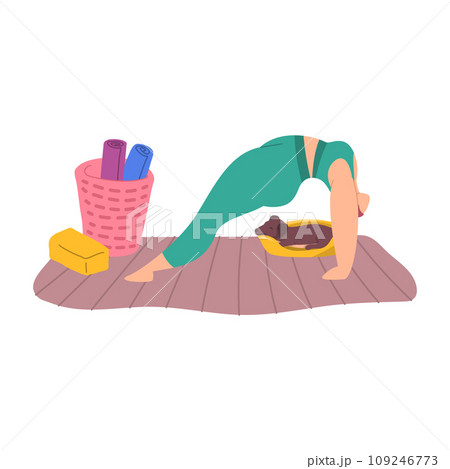 Cartoon Color Character Woman Home Yoga Position Purvottanasana Concept Flat Design Style. Vector illustration of Practice 109246773