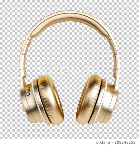 Golden, modern wireless headphones on a white isolated background 109248159