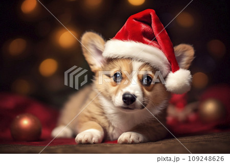 Corgi with santa hat Corgi with santa hat 109248626