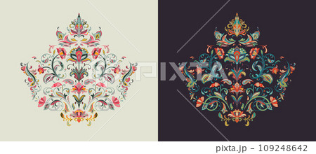 Set of two vector oriental motifs in light and dark color variations. Set of two vector oriental motifs in light and dark color variations. 109248642
