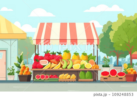 Seasonal fresh fruits at a street outdoor market Seasonal fresh fruits at a street outdoor market 109248853