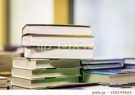 Pile of books on table. Education, school, reading concept 109249884