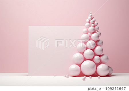Minimalistic pink trendy Christmas tree made of baubles 109251647