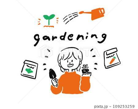 ガーデニングを楽しむ女性　gardening の見出しイラスト 109253259