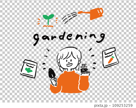 ガーデニングを楽しむ女性　gardening の見出しイラスト 109253259