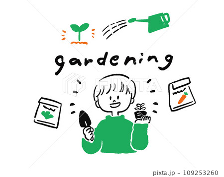 ガーデニングを楽しむ男性　gardening の見出しイラスト 109253260