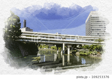 水彩画風 東京北の丸公園 首都高速都心環状線 竹橋JCT 東京都千代田区 水彩画風 東京北の丸公園 首都高速都心環状線 竹橋JCT 東京都千代田区 109253376