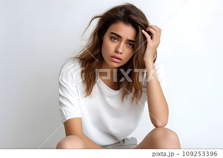 疲れている女性 白背景2 AI生成画像 疲れている女性 白背景2 AI生成画像 109253396