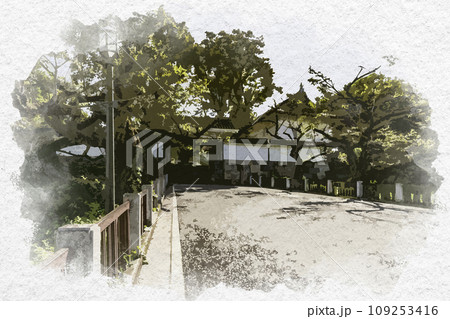 水彩画風 東京北の丸公園 田安門(高麗門) 東京都千代田区 水彩画風 東京北の丸公園 田安門(高麗門) 東京都千代田区 109253416
