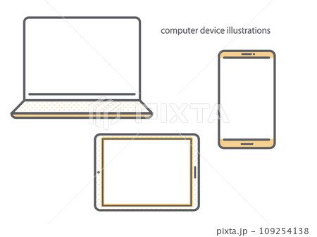 ノートパソコン スマホ タブレット シンプルでお洒落な線画フレームセット ノートパソコン スマホ タブレット シンプルでお洒落な線画フレームセット 109254138