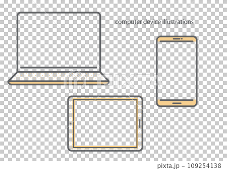 ノートパソコン スマホ タブレット シンプルでお洒落な線画フレームセット ノートパソコン スマホ タブレット シンプルでお洒落な線画フレームセット 109254138