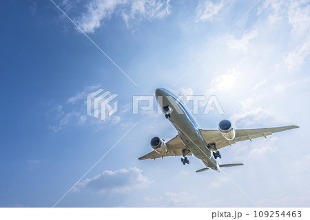 伊丹空港の風景 青空と着陸中の飛行機 大阪府豊中市 伊丹空港の風景 青空と着陸中の飛行機 大阪府豊中市 109254463