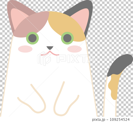 印花布貓_貓插畫_雙手放在肚子上的印花布貓 109254524